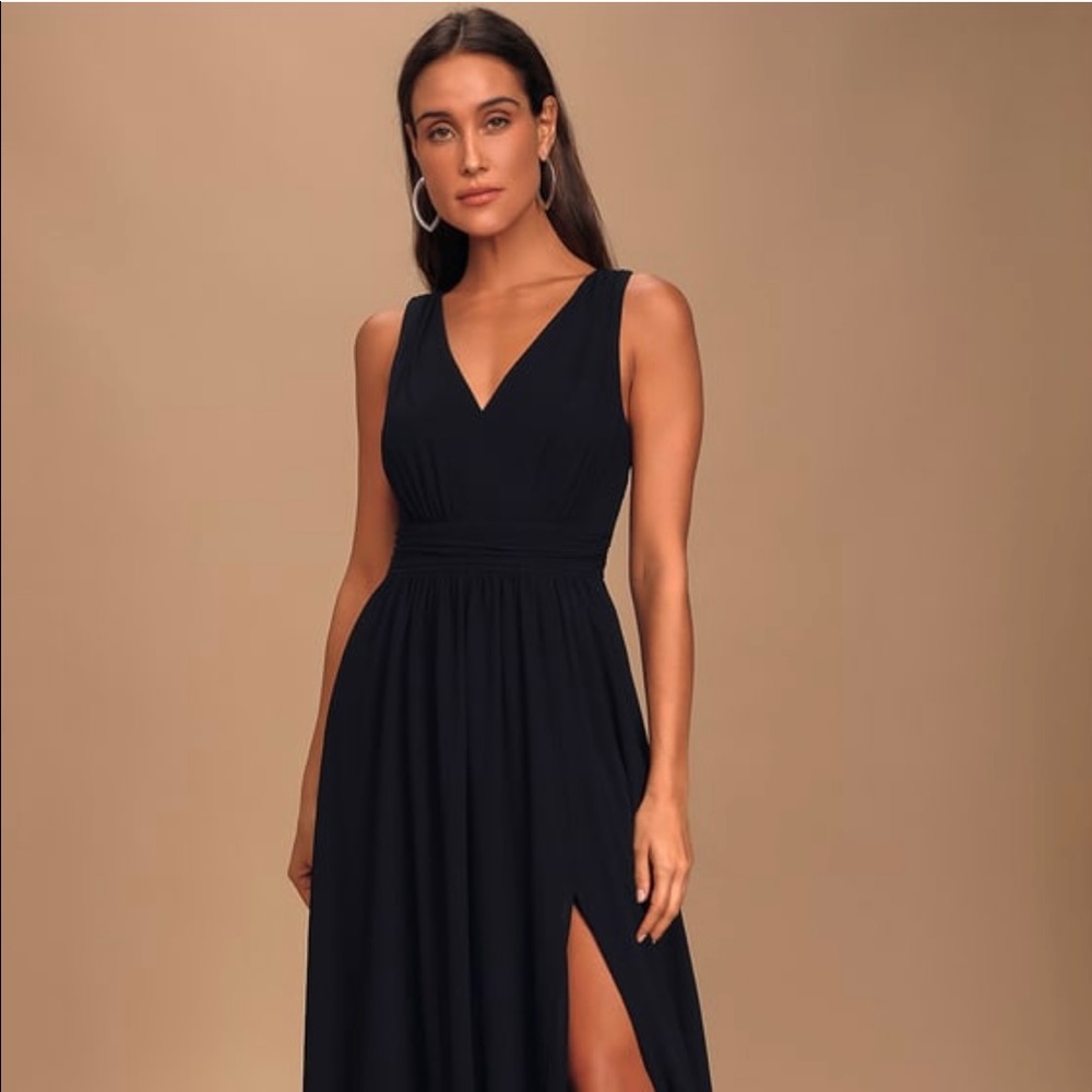 Lulu’s Thoughts of Hue Black Surplic Maxi Dress